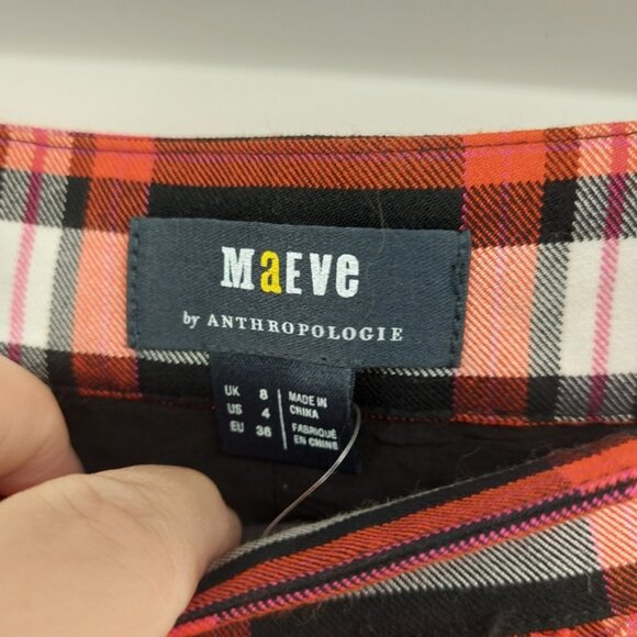 Anthropologie Maeve Embellished Plaid Skirt Black and Red Size 4 - Picture 10 of 10
